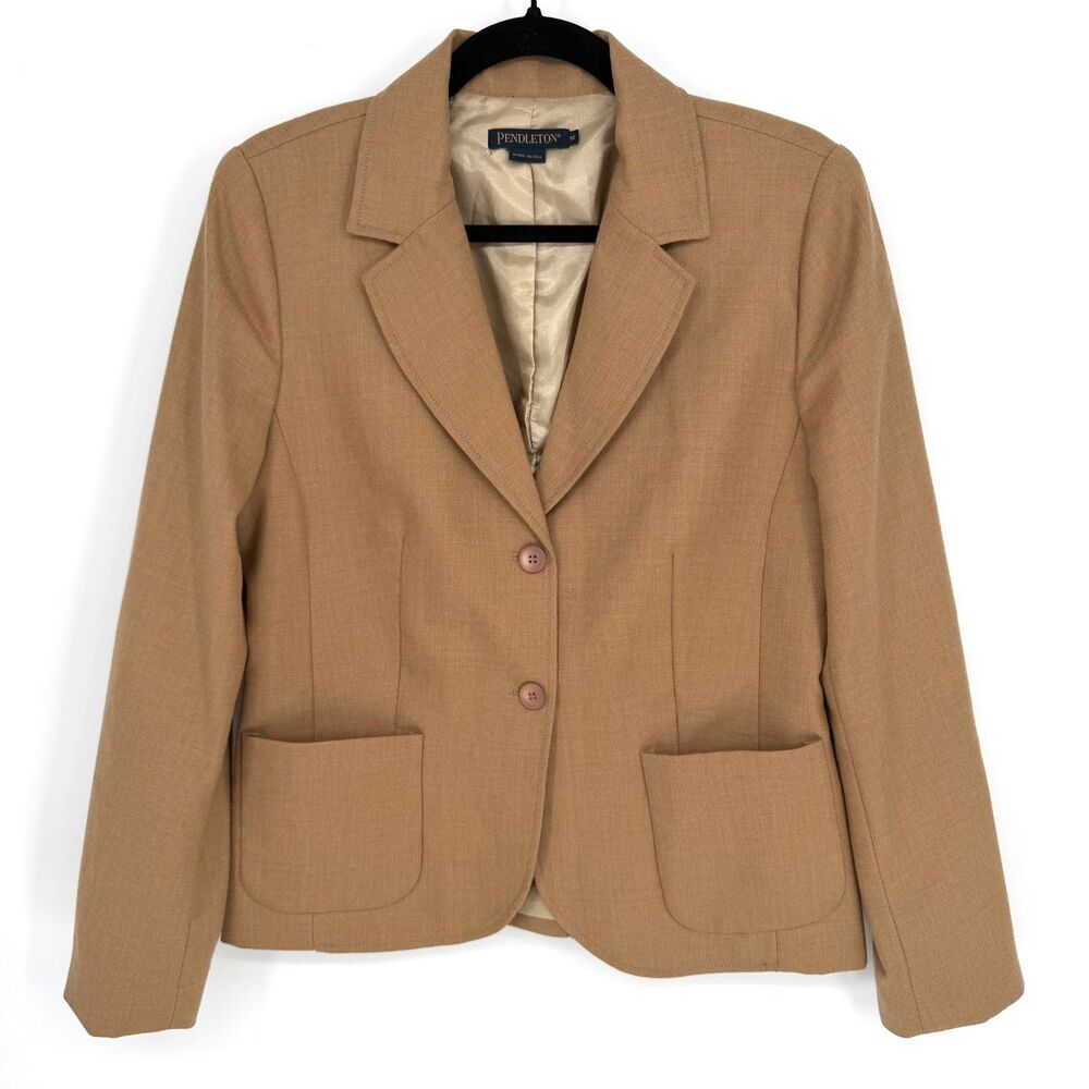 Vintage Pendleton Wool Blazer Womens Sz 12 Camel Tan Classic Old Money Heritage